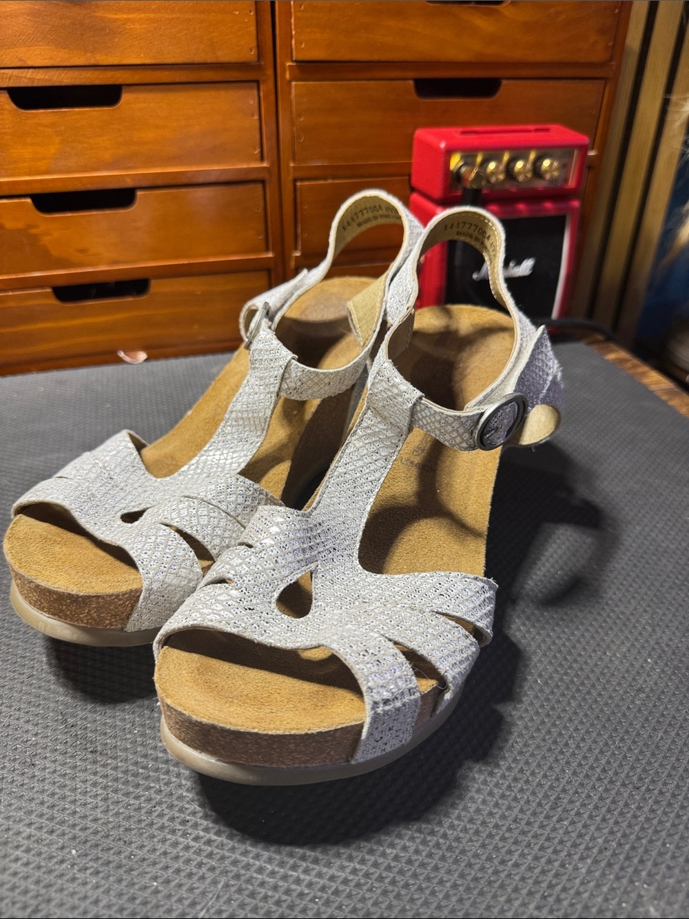 Fly London Silver Textured Wedge Sandals